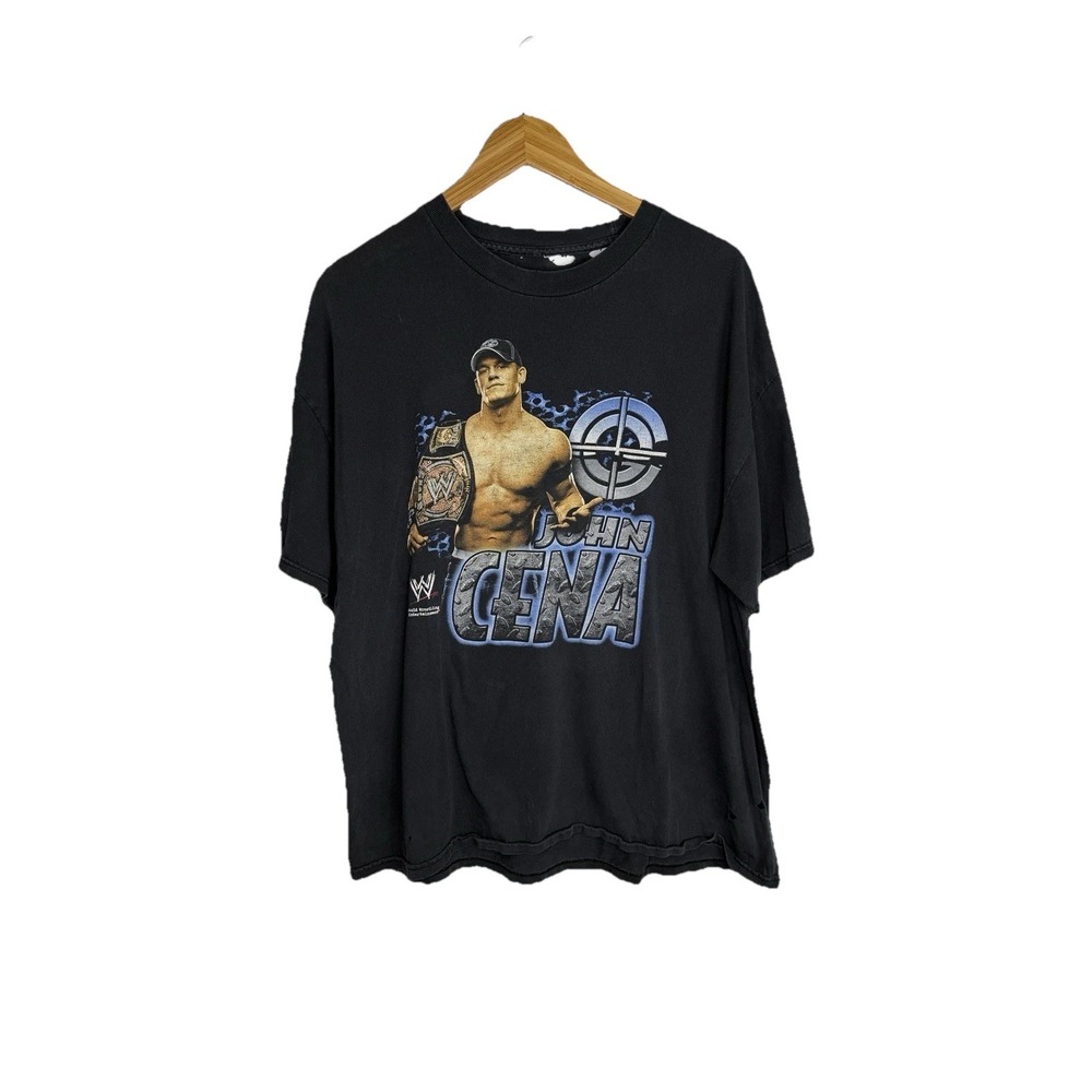 WWE Men's Y2K John Cena Short Sleeve Distressed Black Graphic T-shirt Size L